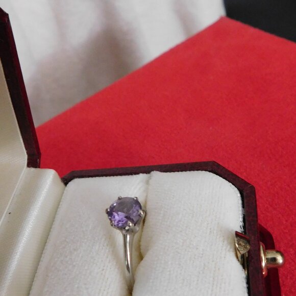 Ladies 10K White Gold Ring with Amethyst Stone - Picture 2 of 3